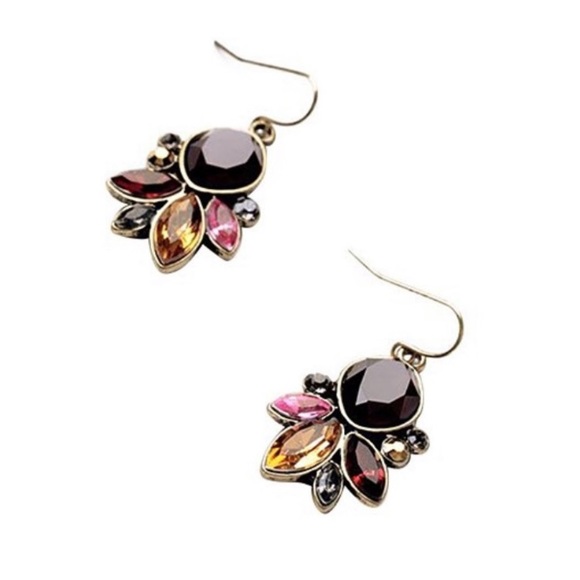 Pink & Red Crystal Floral Drop Earrings - Picture 1 of 2